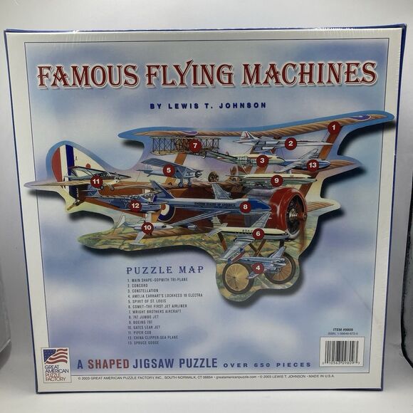 New Sealed Famous Flying Machines Airplane Shaped Jigsaw Puzzle 650 Pieces - Picture 3 of 4